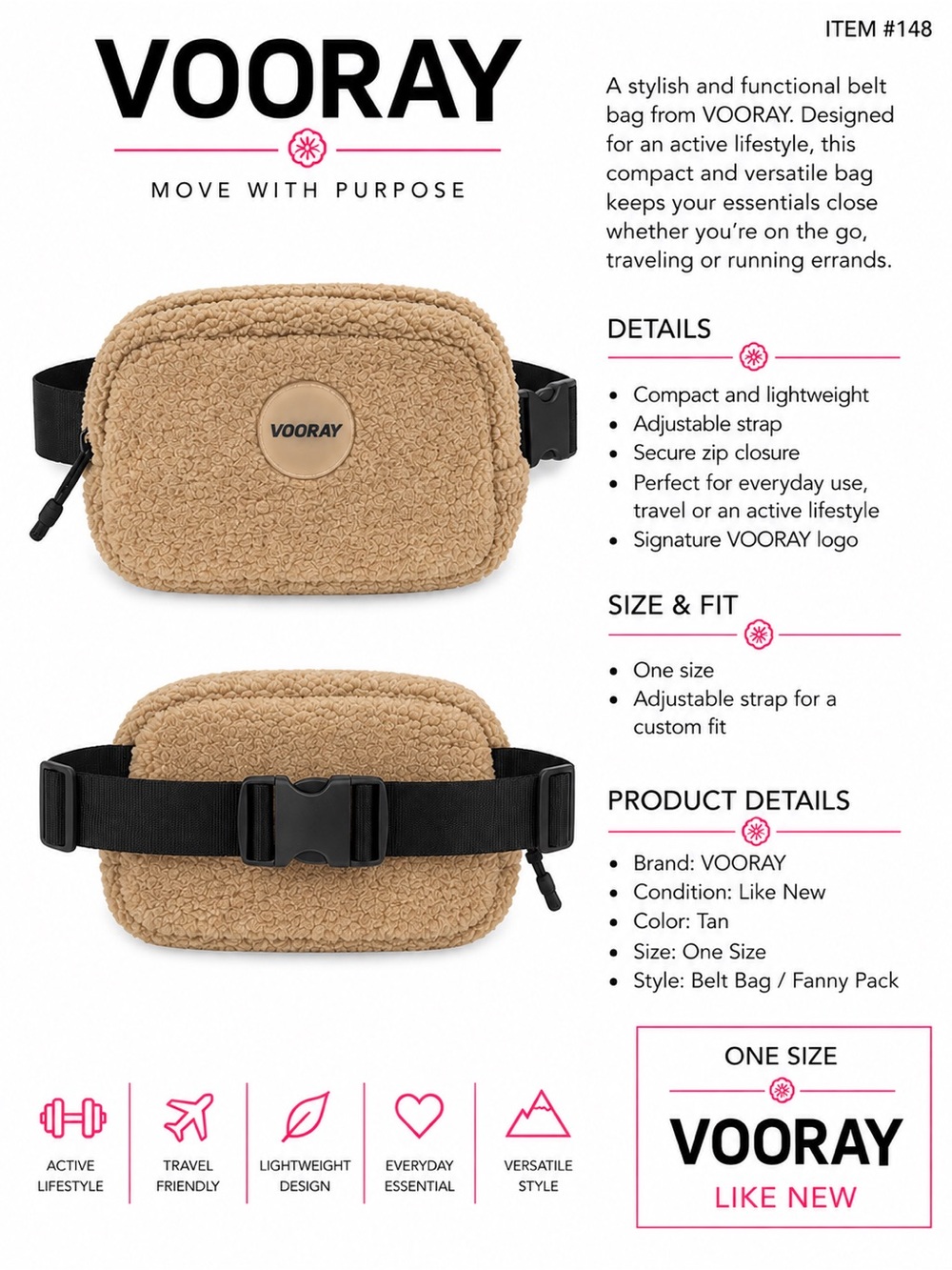 VOORAY Tan Sherpa Belt Bag with Adjustable Strap